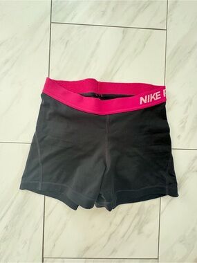 NIKE Black Bike Shorts with Bright Pink Waistband
